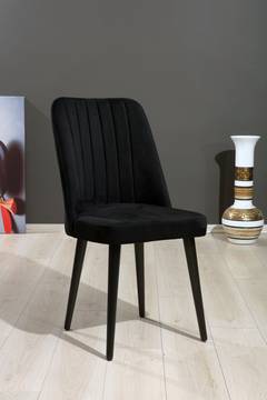 Set van 4 Nerli stoelen van fluweel en metaal, zwart