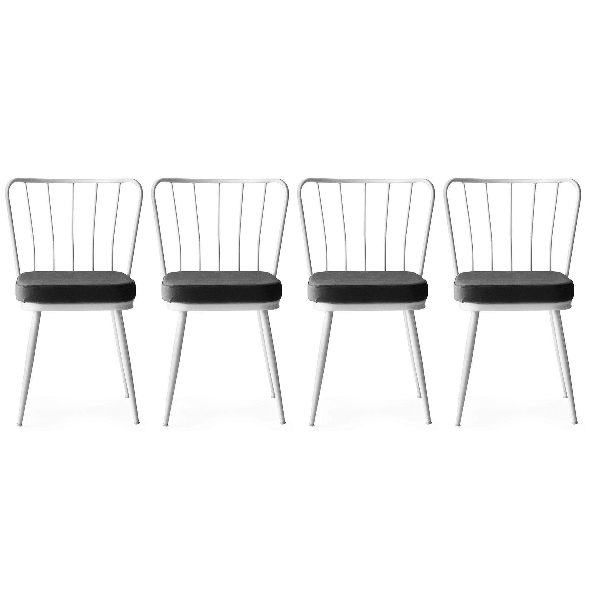 Lot de 4 chaises Gino Métal Blanc et Velours Noir