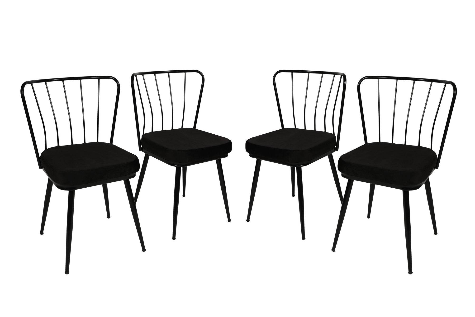 Set van 4 Gino stoelen van metaal en zwart fluweel