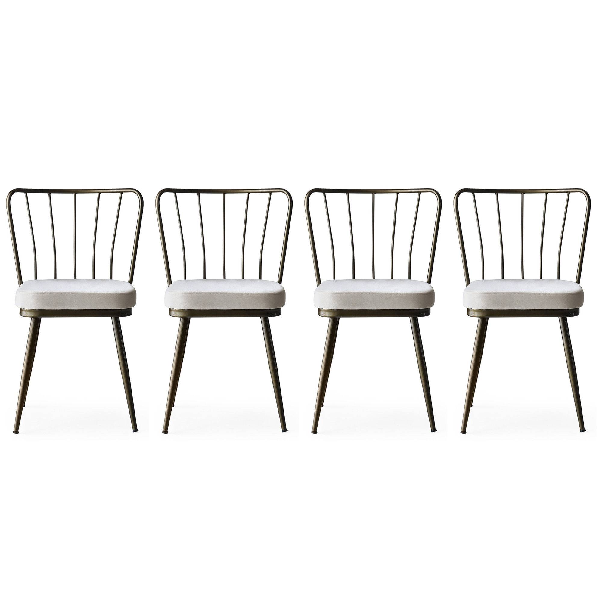 Set van 4 Gino stoelen van bruin metaal en wit fluweel