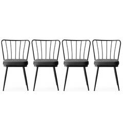 Set van 4 Rexrus stoelen van zwart metaal en antraciet fluweel