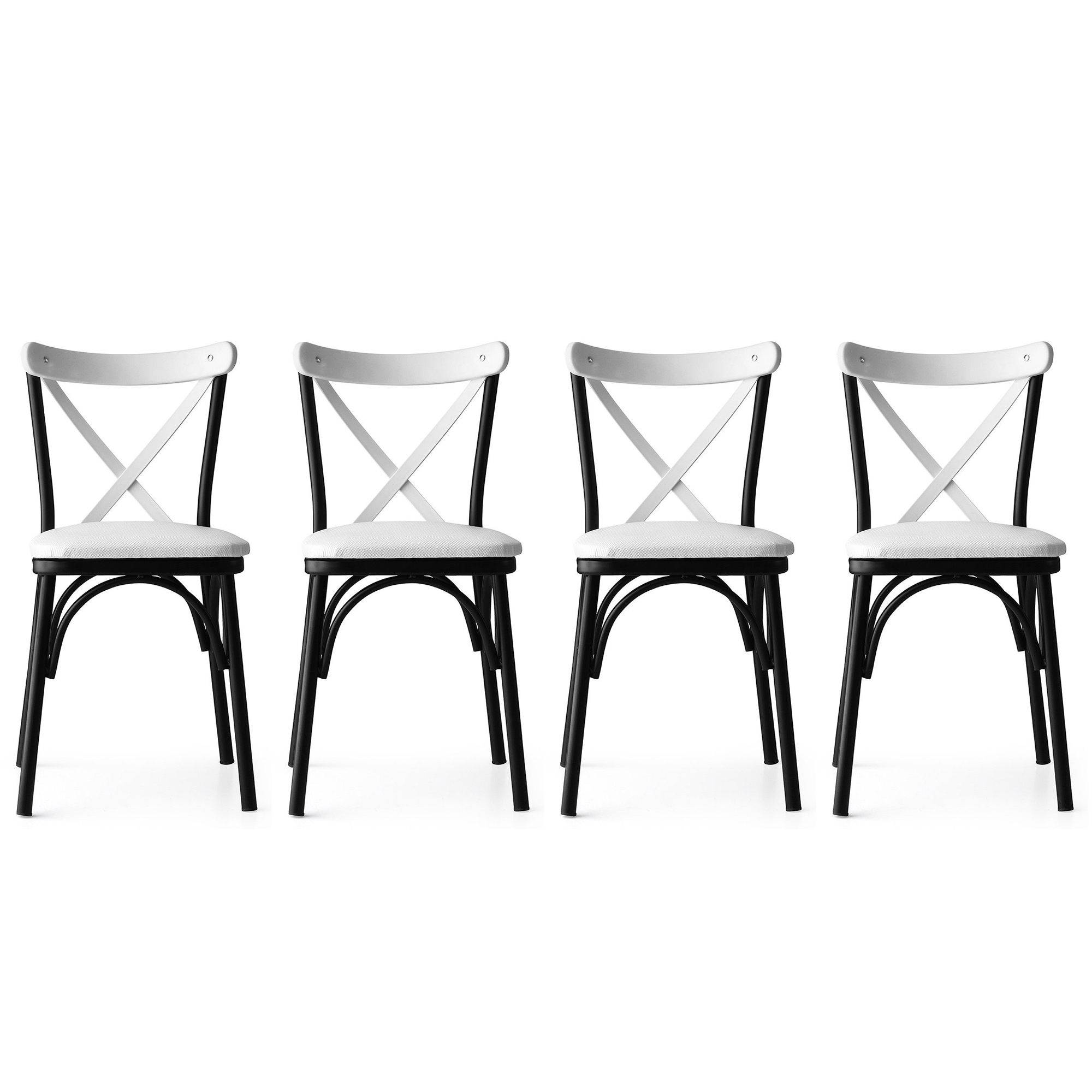 Lot de 4 chaises bistrot Rostal Métal Noir et Tissu Blanc