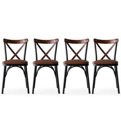 Lot de 4 chaises bistrot Rostal Métal Noir et Tissu Marron