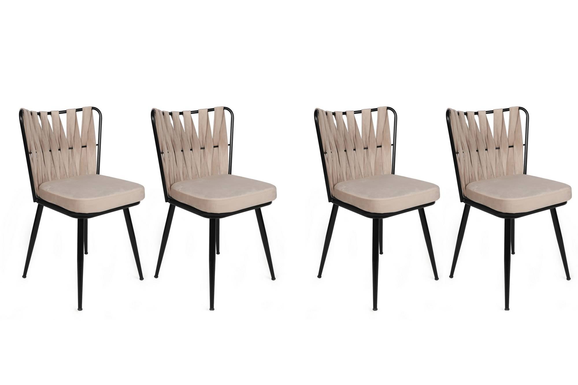 Set van 4 Scribe stoelen van zwart metaal en wit fluweel