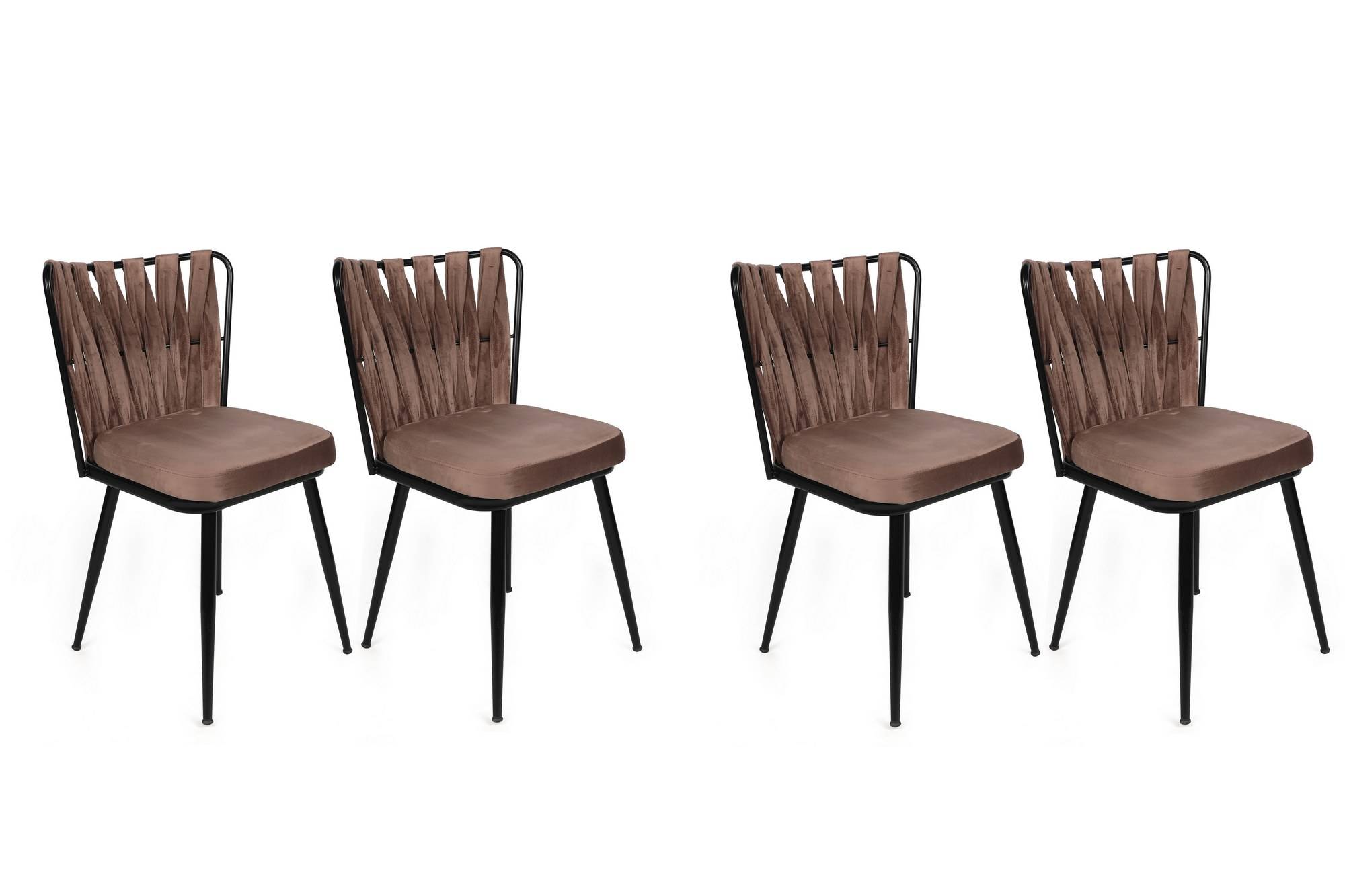 Set aus 4 Stühlen Scribe Metall Schwarz und hellbrauner Velours