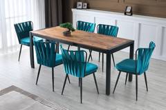 Set van 4 Scribe Chairs Zwart Metaal en Turquoise Fluweel