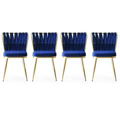 Set aus 4 Stühlen Scribe Metall Gold und Velours Marineblau