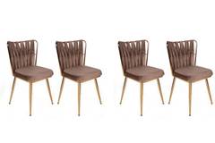 Set van 4 Scribe Chairs Goud Metaal en Lichtbruin Fluweel
