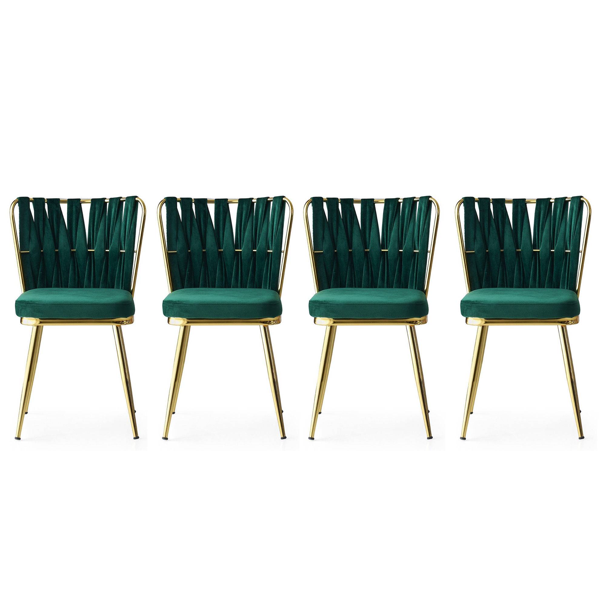 Lot de 4 chaises Scribe Métal Or et Velours Vert