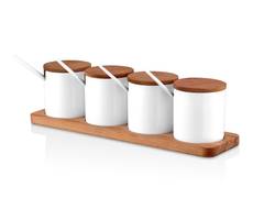 Lot de 4 pots à épices avec couvercles et plateau en bois clair Hadès Blanc