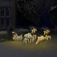 Set von 4 Weihnachtsrentieren mit beleuchtetem Schlitten 100 LED Capella H64cm Gold und warmweiße Lichter