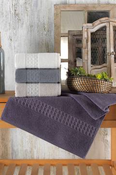Set di 4 asciugamani Flare 70x140cm 100% cotone Viola, Grigio, Bianco e Panna