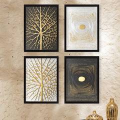 Set di 4 dipinti con cornice Eula nera 35x45cm Motivo oro Sfondo bianco e nero