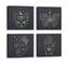 Set di 4 dipinti Nizrug 30x30cm Disegni minimalisti neri e dorati