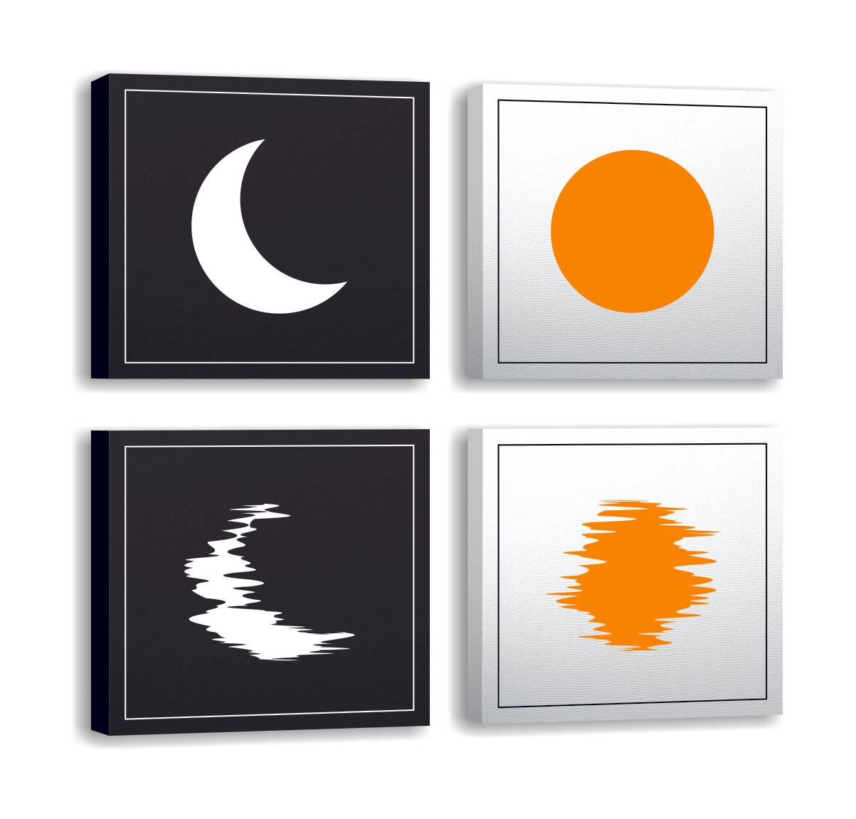 Lot de 4 tableaux Pictura L30xH30cm Motif Astres et reflets Blanc, Noir et Orange