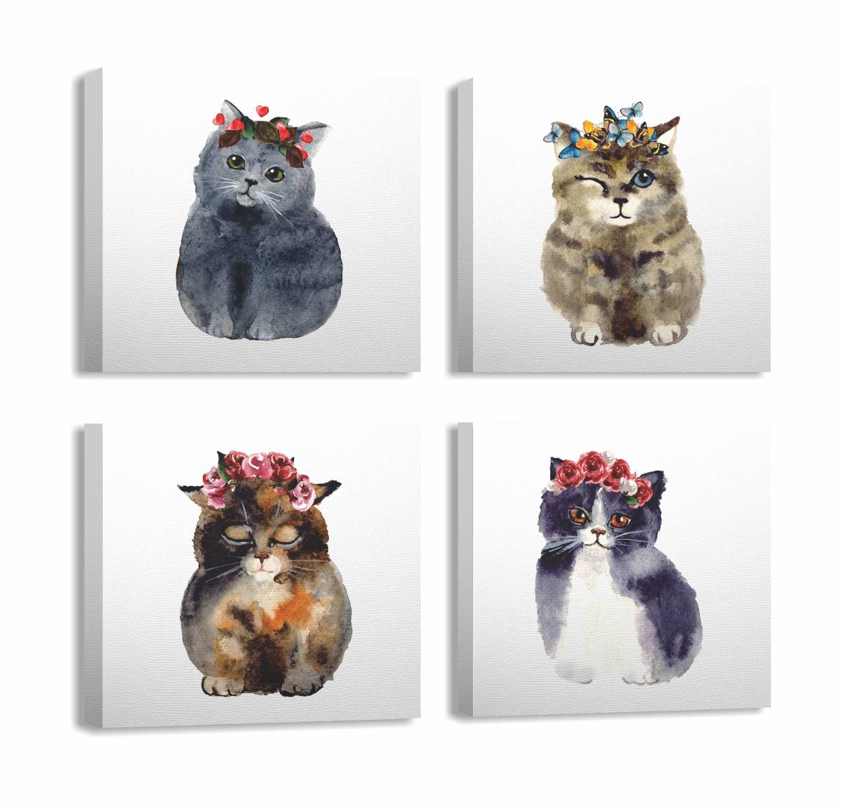 Assortiment van 4 decoratieve foto's Pictura kittens 30 x 30 cm Canvas Polycotton Wood Multicolour