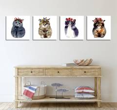 Surtido de 4 cuadros decorativos Pictura gatitos 30 x 30 cm Lienzo Polialgodón Madera Multicolor