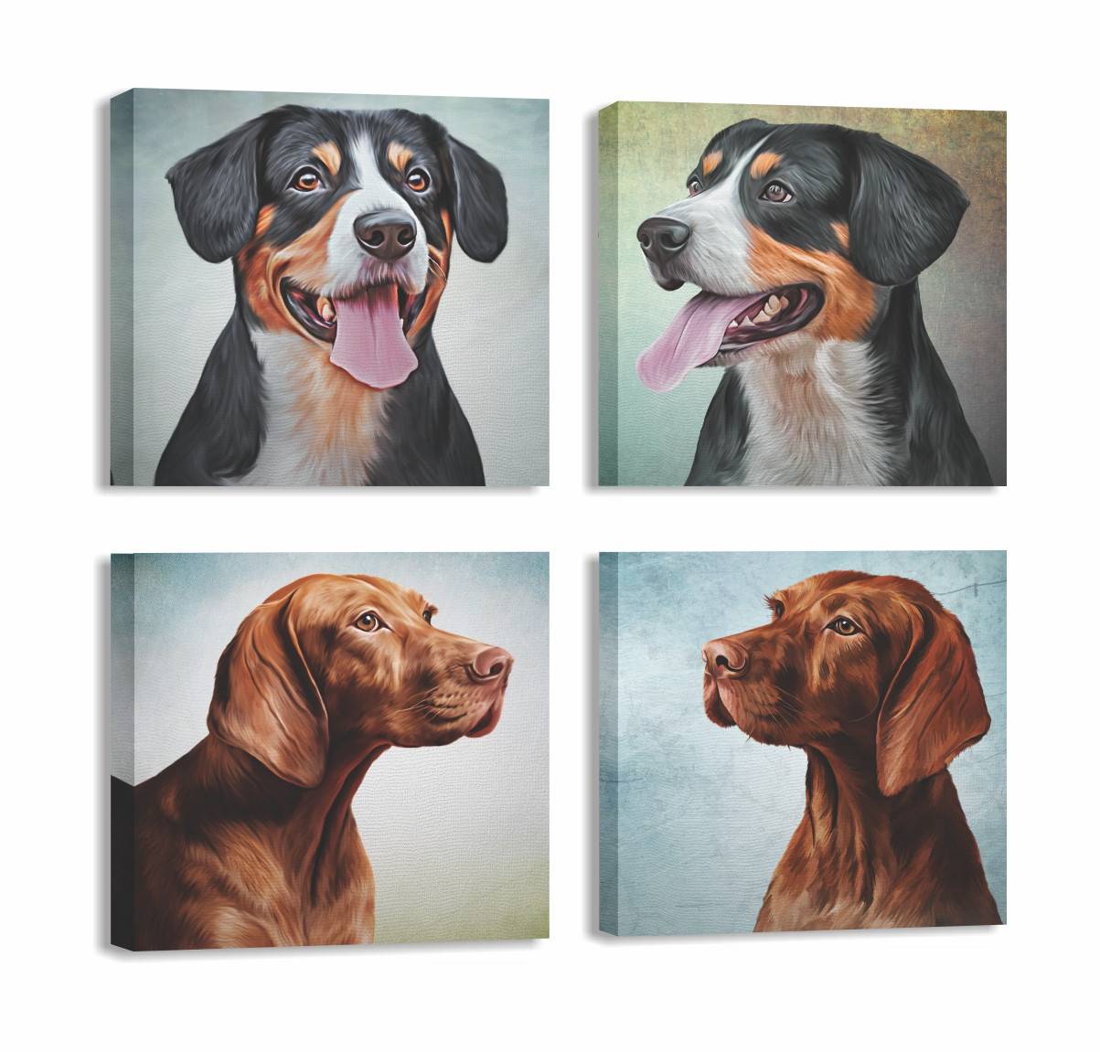 Assortiment van 4 foto's Zwitserse Sennenhond & Golden Retriever Pictura 30 x 30 cm Polycotton Hout Veelkleurig