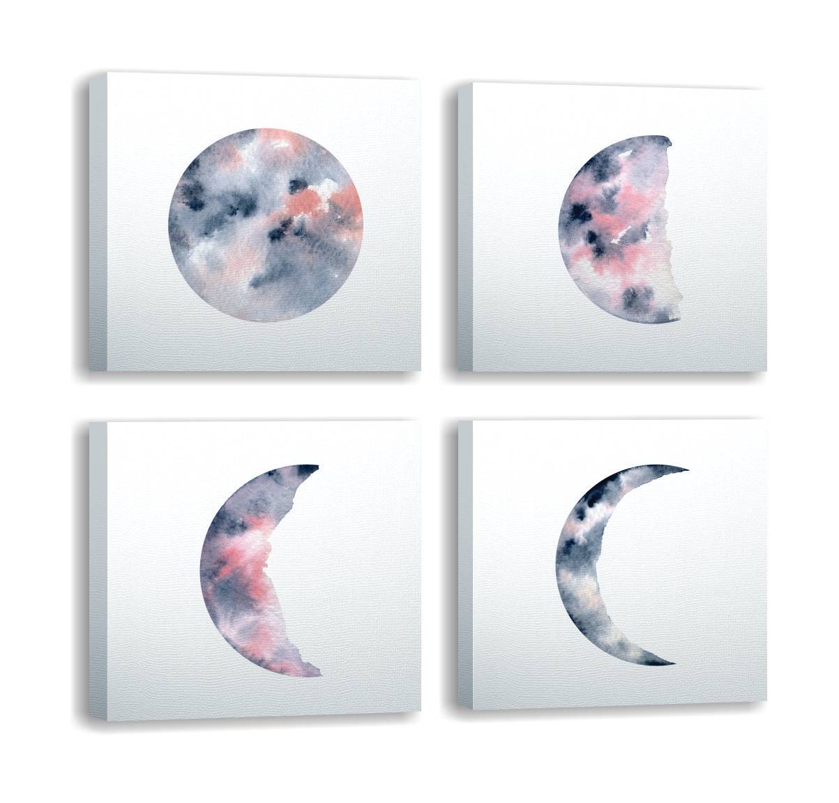 Assortiment van 4 Pictura maancyclus afbeeldingen 30 x 30 cm Polycotton Hout Veelkleurig