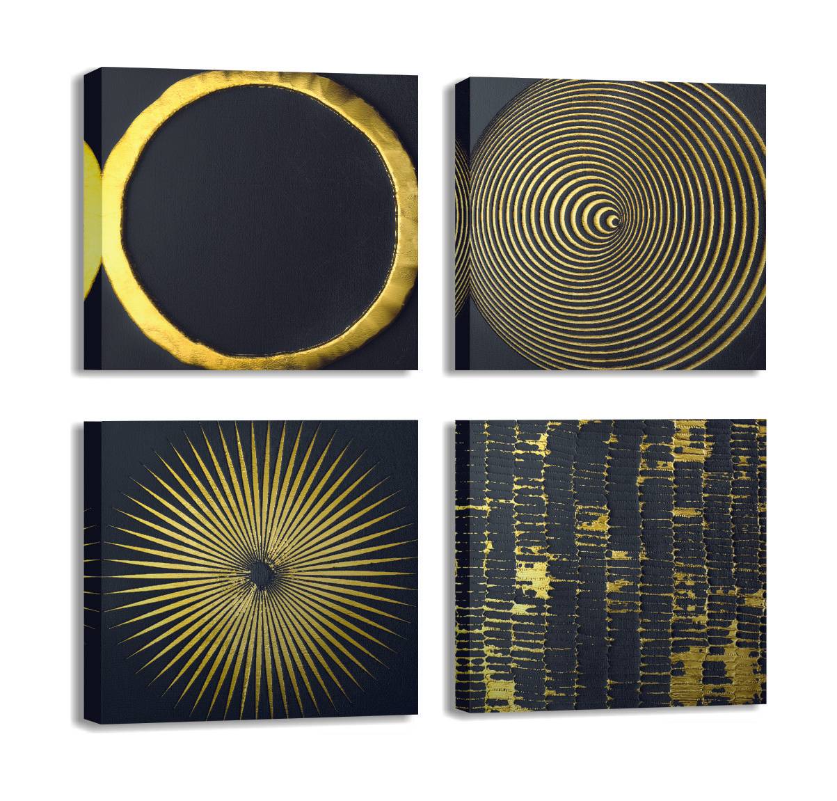 Set van 4 Pictura-schilderijen 30x30cm Patroon Geometrische vorm Zwart en Goud