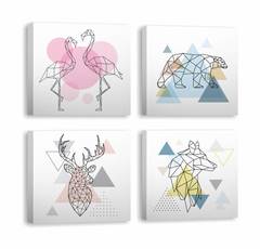 Surtido de 4 cuadros de origami Pictura animales 30 x 30 cm Polialgodón Madera Multicolor