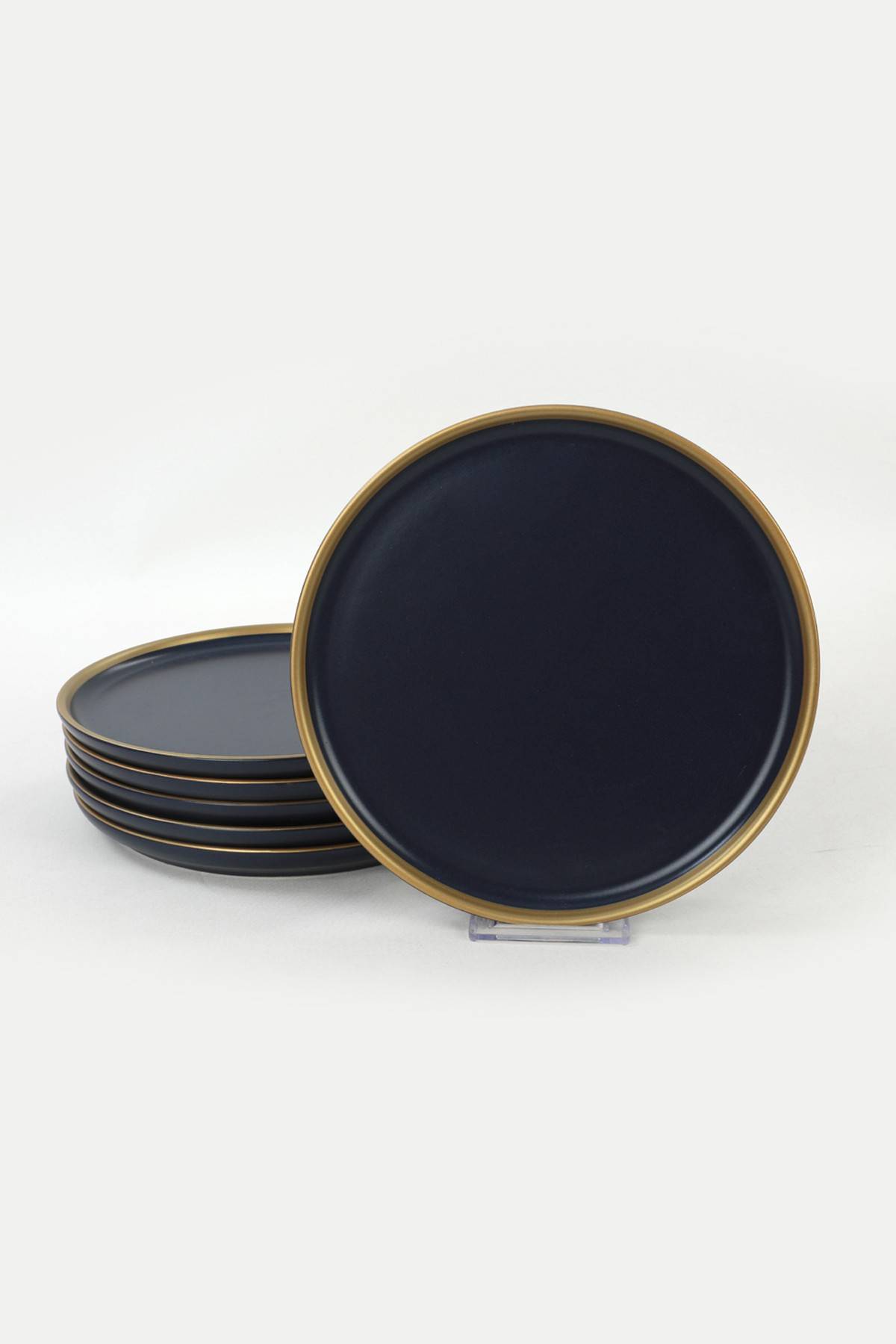 Set van 6 Maspalomas borden D22cm 100 Keramisch marineblauw met gouden rand.