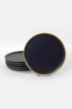 Set aus 6 Tellern Maspalomas D22cm 100 Keramik Marineblau mit Goldrand