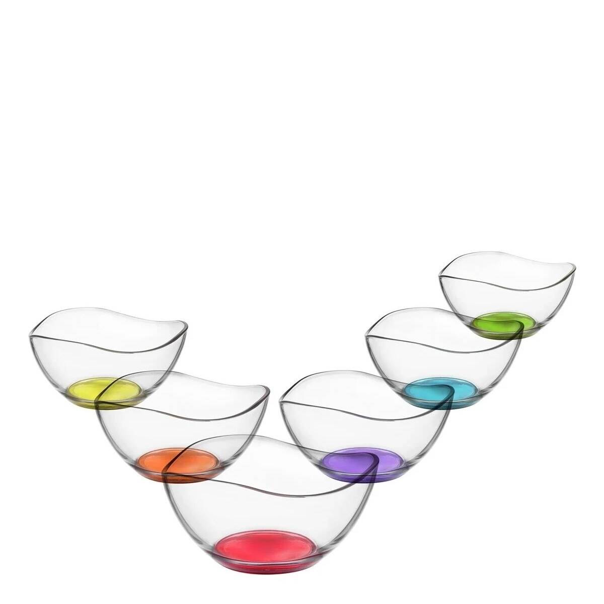 Set van 6 Celko 310 ml transparante en veelkleurige glazen schalen
