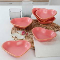 Set mit 6 Schalen in Form eines Herzens Beni Ceramic Pink