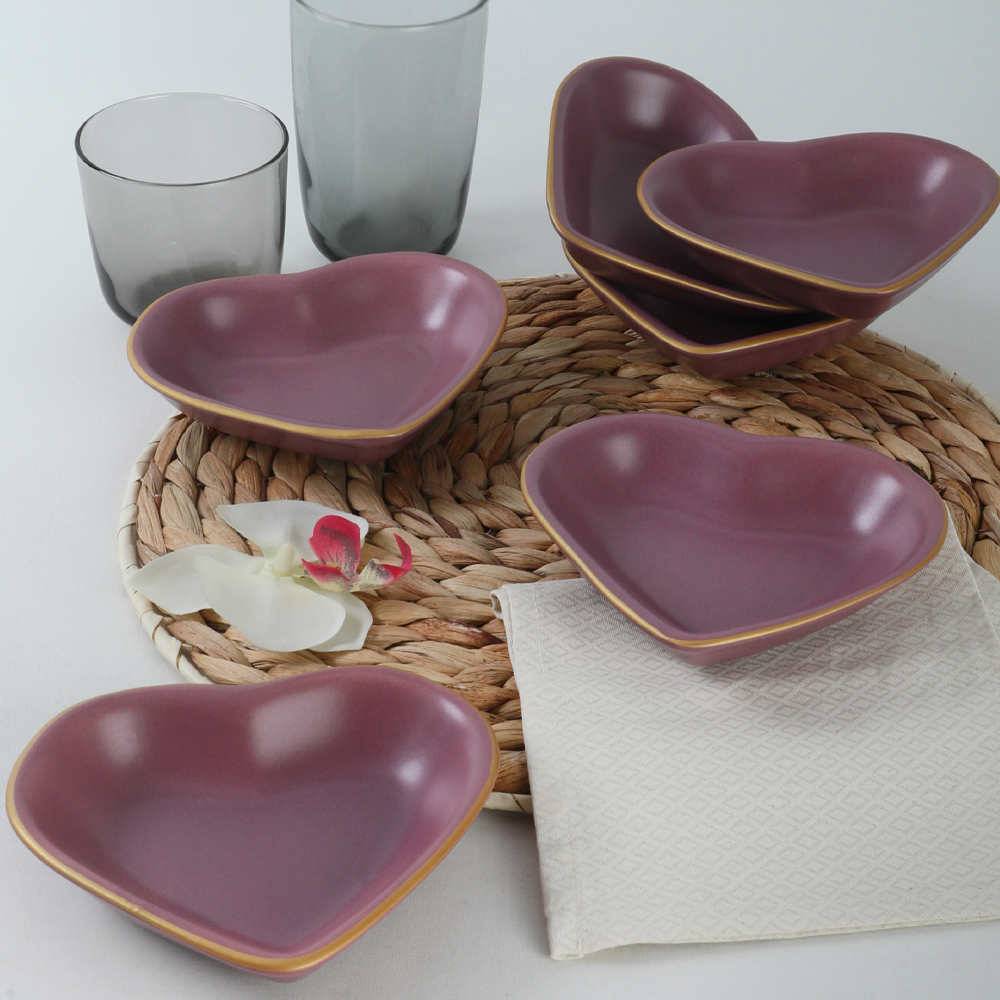 Lot de 6 bols en forme de coeur Beni Céramique Violet