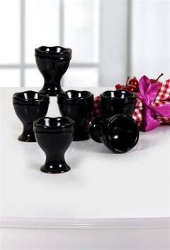 6er-Set Eierbecher Pollito 100 aus Keramik Schwarz glänzend