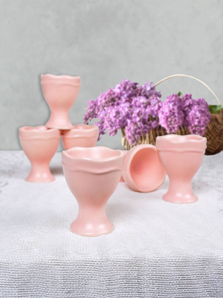Set van 6 Pollito 100 ceramische eierdopjes Roze mat