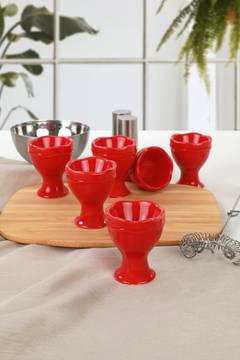 6er-Set Pollito-Eierbecher 100% Glänzende rote Keramik
