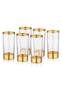 Set de 6 Vasos de Agua Aiko 225cl Cristal Transparente con Base y Borde Dorados