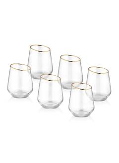 Set van 6 Pashma Water Kopjes Helder Glas met Gouden Rand
