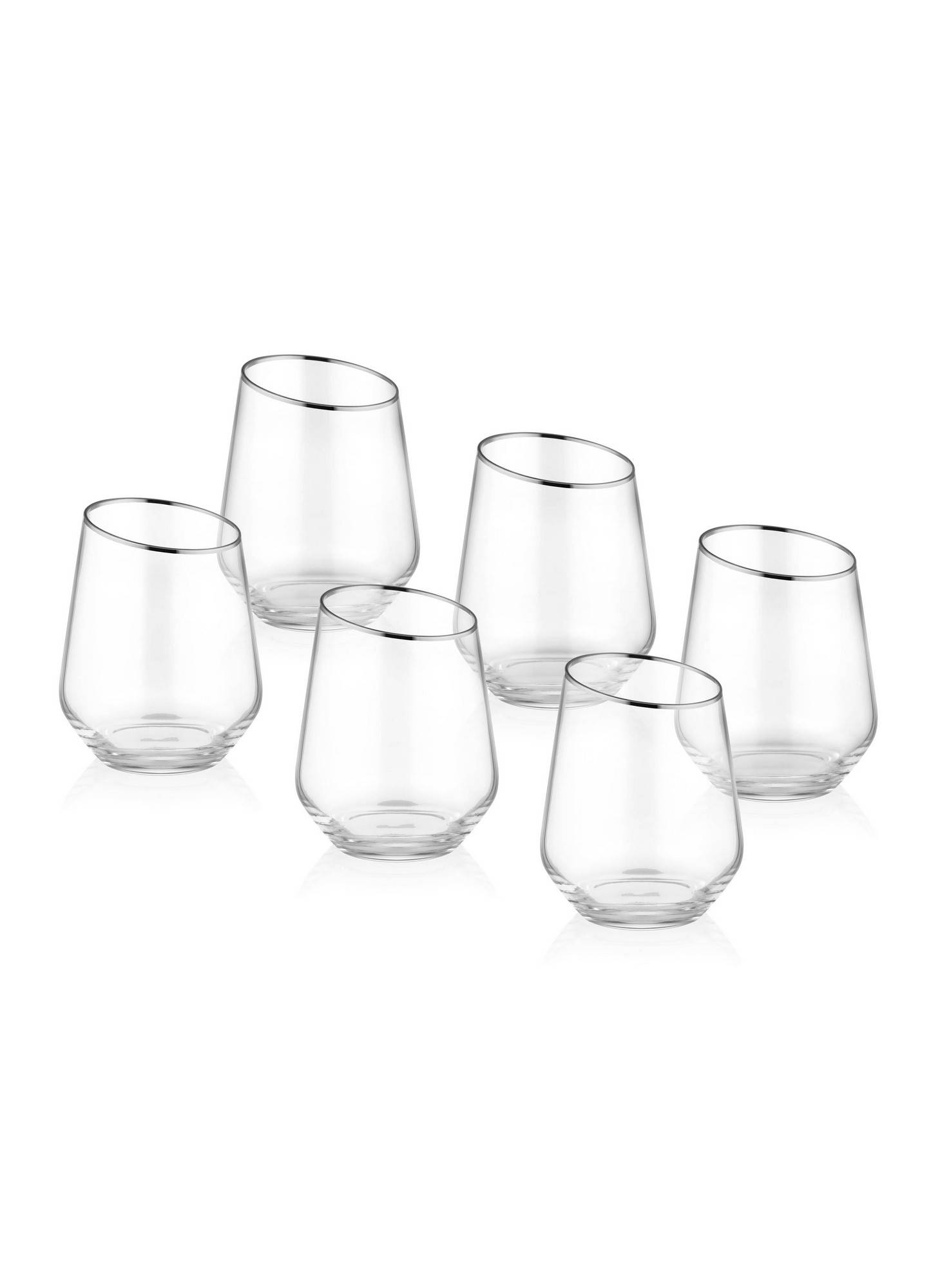 Set mit 6 Pashma-Wassergläsern aus transparentem Glas mit silbernem Rand