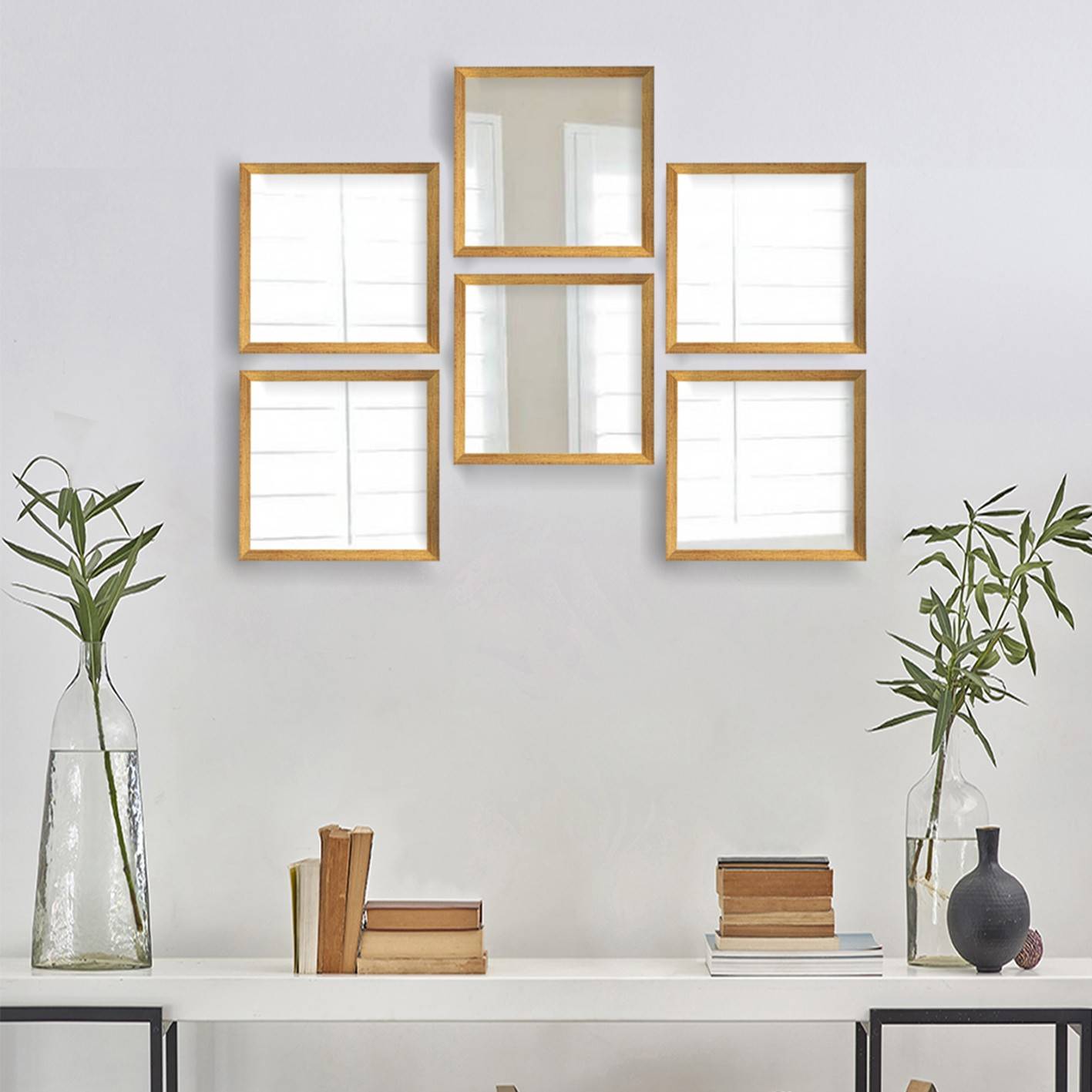 Set van 6 Certa Design Vierkante Spiegels 24x24cm Goud