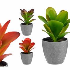 Lot de 6 plantes artificielles Kalanchoé Onyx D11xH21cm Vert et Rouge avec Pot Gris