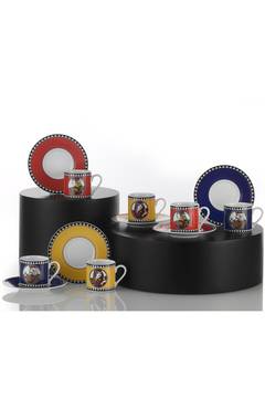 Set di 6 tazzine da caffè e piattini in tafferan 100 ml in porcellana design gioco di carte multicolore