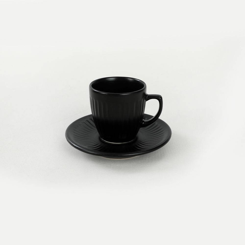 Lot de 2 tasses de café et sous tasse trabzon 95ml Céramique Motif  Géométrique Noir et