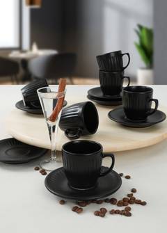 Set van 6 koffiekopjes en schoteltjes Wyler 95ml Keramiek Zwart