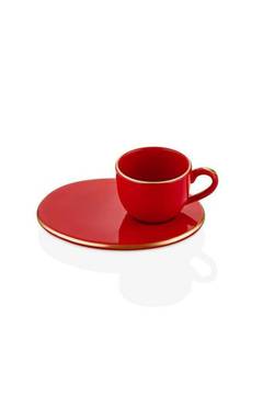 Set mit 6 Zain 90 ml Kaffeetassen und Untertassen aus roter und goldener Keramik