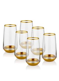 Set di 6 bicchieri da acqua Idha 480ml Vetro trasparente con base e profili dorati