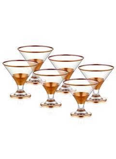 Juego de 6 vasos de hielo Bonnet de 120 ml de vidrio transparente con rayas de oro rosa