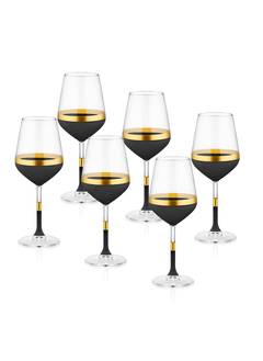 Set mit 6 Chance Weingläsern 350 ml transparentes Glas mit schwarzen und goldenen Stöpseln