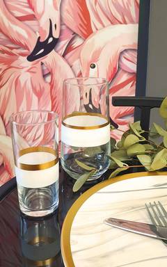 Set mit 6 hohen Katie-Gläsern, 225 ml, klares Glas mit weißen und goldenen Streifen
