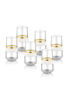 Set von 6 hohen Gläsern Katie Transparentes Glas mit Streifen in Weiß und Gold