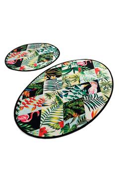 Lto de 2 alfombras de baño Crinitus ovaladas Tropical Multicolor