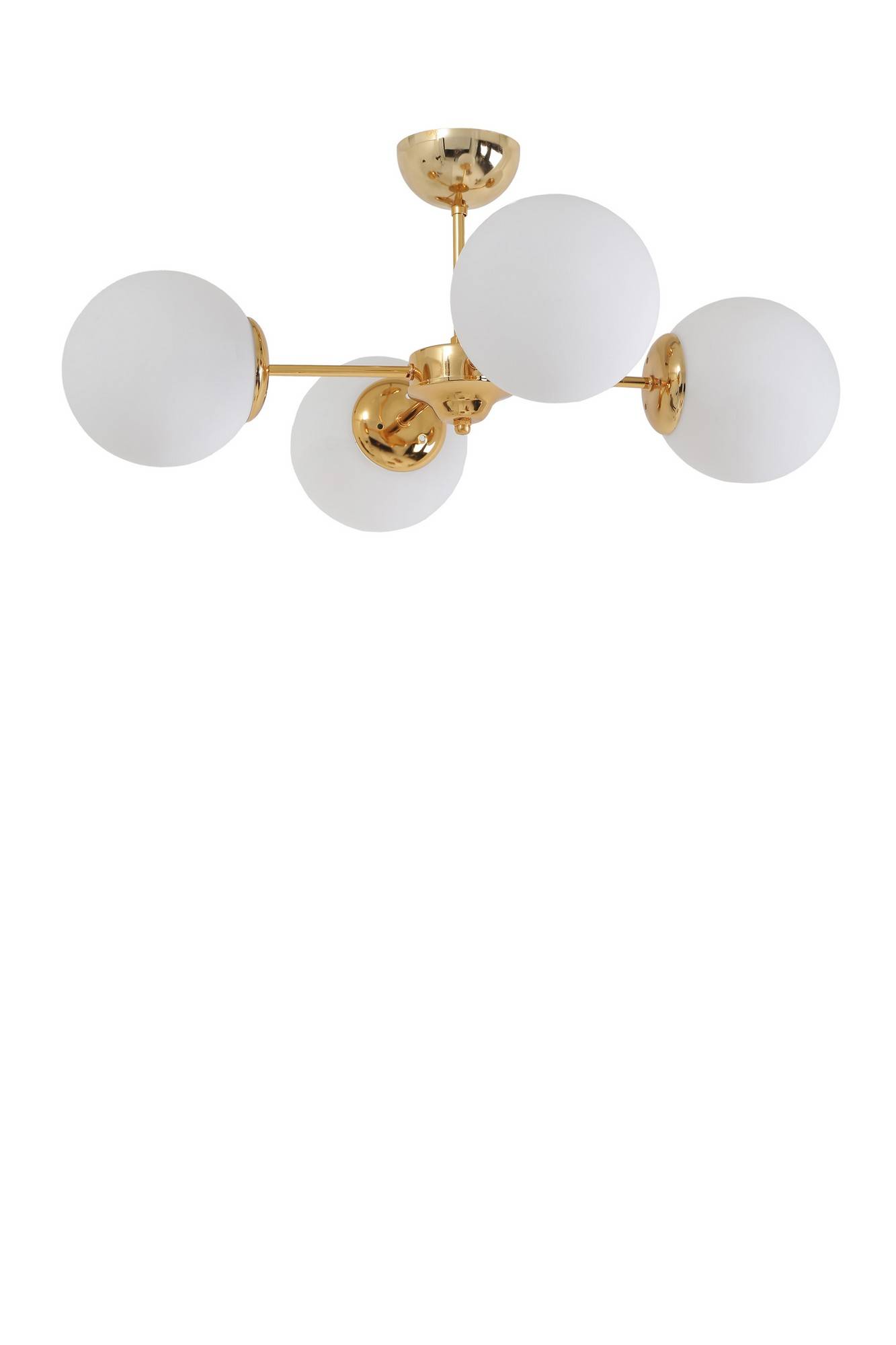 Lámpara Bulla de 4 globos con brazo en estrella Vidrio opaco blanco y metal dorado
