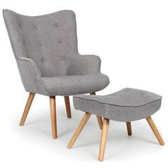 Lylou Scandinavische fauteuil + ottoman Lichtgrijze stof